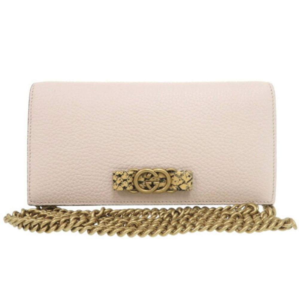 Gucci Bag Leather GG Chain Ivory Interlocking Python Wallet White Shoulder